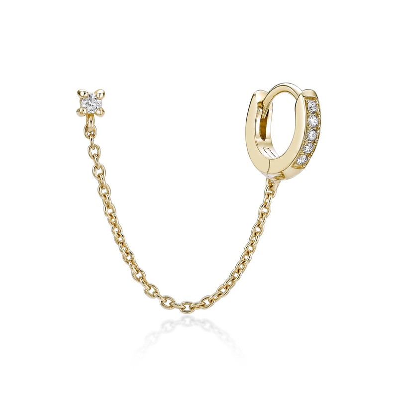 18K Yellow Gold Plated 925 Sterling Silver Chain Earring With 0.07 Carat Diamond