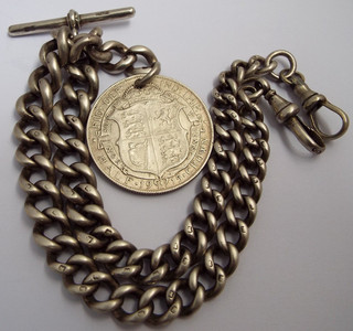 BEAUTIFUL HEAVY 73g ANTIQUE 1896 SOLID STERLING SILVER DOUBLE ALBERT WATCH CHAIN