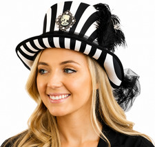 Steampunk Top Hat Lady Victorian Goth Black  White Cosplay Costume Party FS
