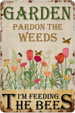 Gardener'S Gift - Bee Garden Sign 'Pardon the Weeds', Unique House Warming Gift