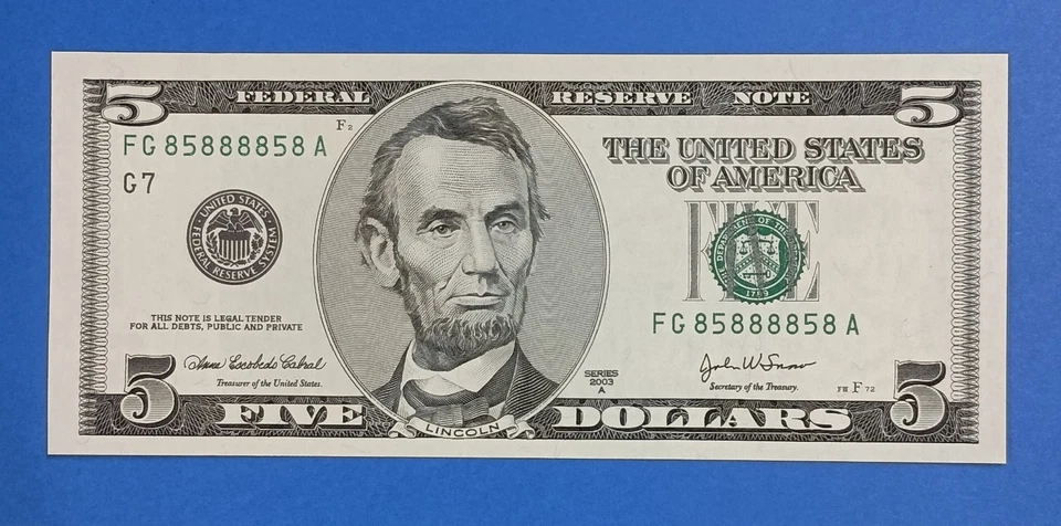 FG85888858 Binary RADAR 6 of a Kind Fancy Serial Number One Dollar Bill 2003A CU - Image 2 of 3