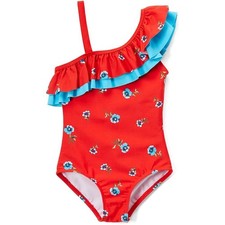 New Kanu Surf Girls Size 10 Red Blue Morgan Floral Ruffle One Piece Swimsuit