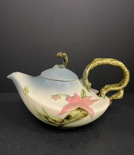 Vintage Hull Pottery Woodland Chartreuse/Pink Teapot & Lid ~ W26