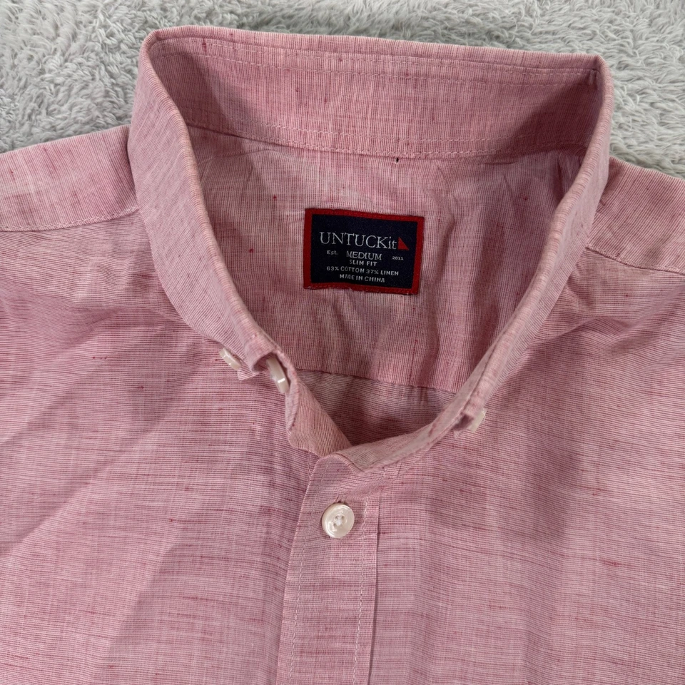 UNTUCKit Mens Medium Slim Fit Pink 100% Linen Blend Button Down Shirt Preppy EUC - Image 2 of 4