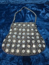Vintage Black Beaded Evening Cocktail Holiday Hand Bag Handbag Liner Needs TLC