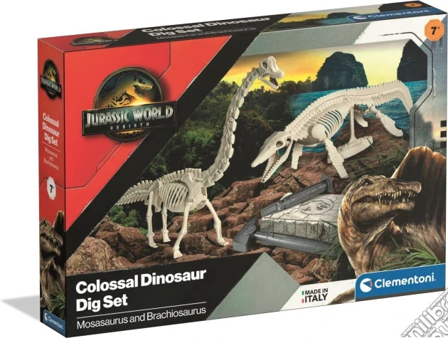 CLEMENTONI - Jurassic World - Kit di scavo - Mosasaurus e Brachiosaurus