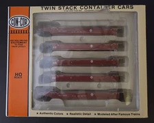 CON-COR HO SCALE TWIN STACK SANTA FE CONTAINER CARS 5 CAR UNIT SFLC 254243: NOS 