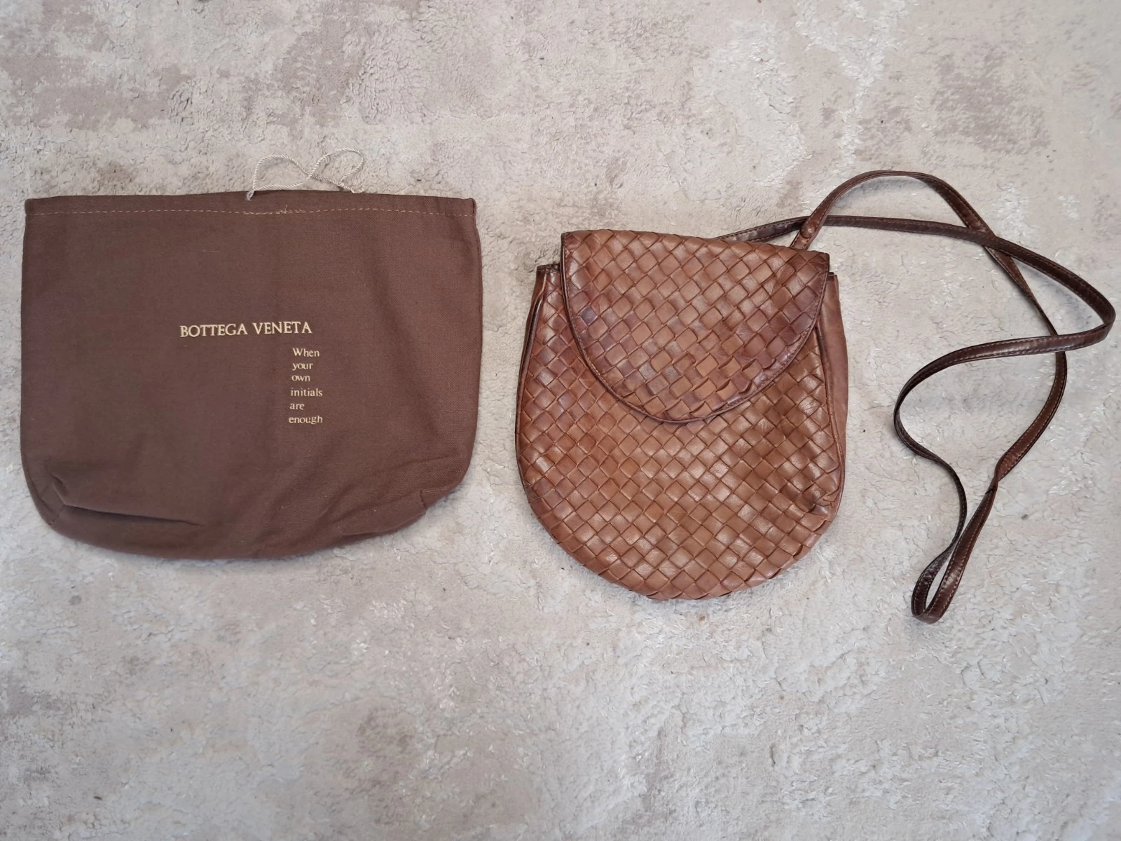 Bottega Veneta — Vintage Bottega Veneta Intrecciato Brown Leather Crossbody Flap Bag Italy