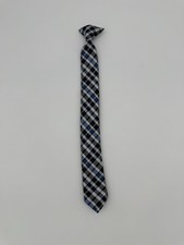 Boys blue plaid clip on neck tie Blue Dressy Formal Outfit Checkered Modern Slim
