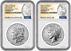 2025-S (PF70) Reverse Proof Morgan & Peace Silver Dollar (2 Coin Set) Ear ER NGC