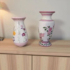 Laura Ashley Home Floral Ceramic Vase Pair by FTD – Pink Garden Stripe Botanical