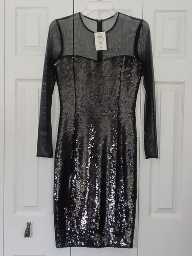 Abito nuovo con etichette Cache vintage maniche trasparenti petto scollo a cuore nero paillettes taglia 6 - Foto 1 di 12