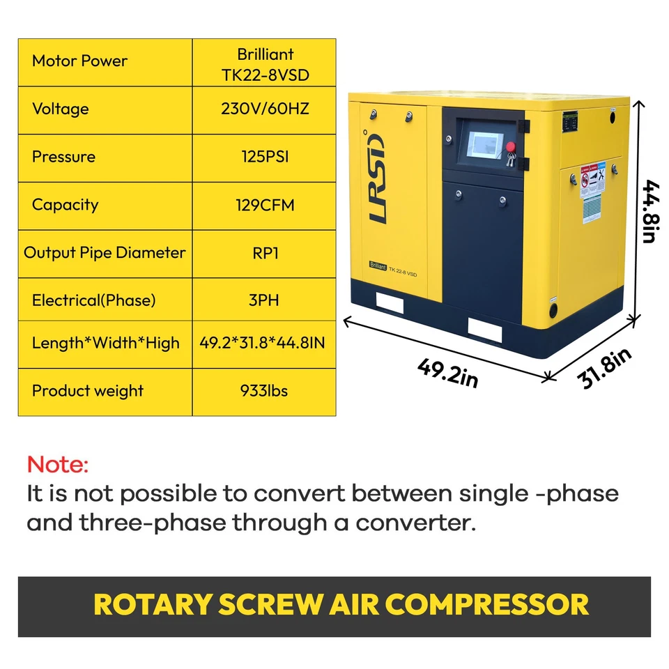 30Hp 3 Ph 230 V Rotary Screw Air Compressor with 220 V 1 Ph Refrigerated Dryer - Image 2 of 4