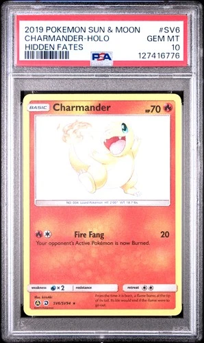 2019 POKEMON SUN & MOON HIDDEN FATES #SV6 CHARMANDER-HOLO PSA 10