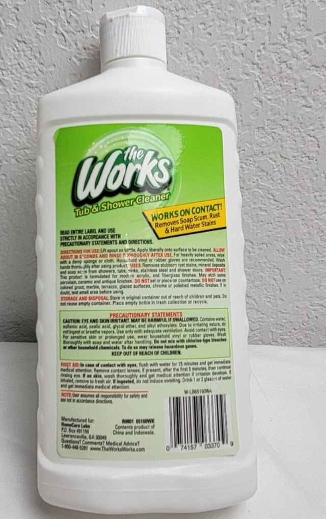 The Works Tub & Shower Cleaner 16 oz Hard Water Rust Soap Scum Home Care Labs