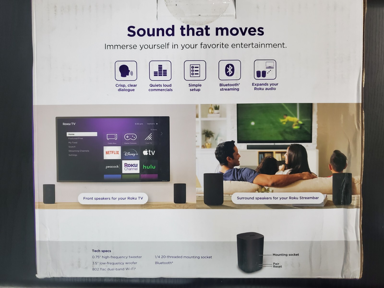 Roku Wireless Speakers (Pair) for Roku TV, Smart Soundbar, Streambar / pro, New