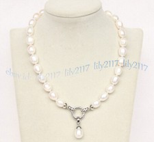 Real Natural 6-12mm White Freshwater Rice Pearl Beads Pendant Necklace 14-36''