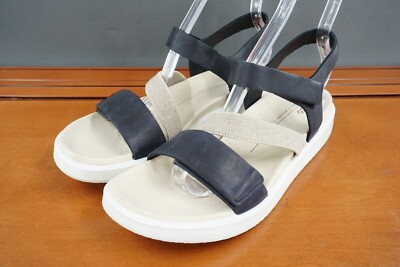 Ecco Flowt 2 Band Women's 41 / 10.5 Black Leather Hook & Loop Comfort Sandals
