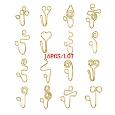 16 Pcs Nose Cuff Non Piercing Stainless Steel Fake Nose Rings Clip on Nose Rings