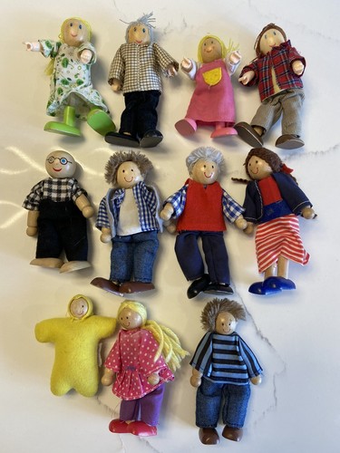 Lote de 12 muñecas de madera Hape Melissa y Doug posables casa de muñecas juguete niños cuerda - Imagen 1 de 7