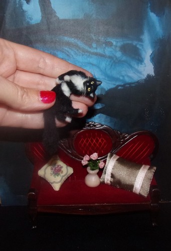 Tuxedo Cat Made to order OOAK 1:12 Miniature Dollhouse handmade realistic IGMA - Picture 2 of 5