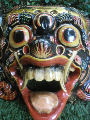 Wood Monkey Mask - Bali Barong Wall Decor - XL approx: 35cm