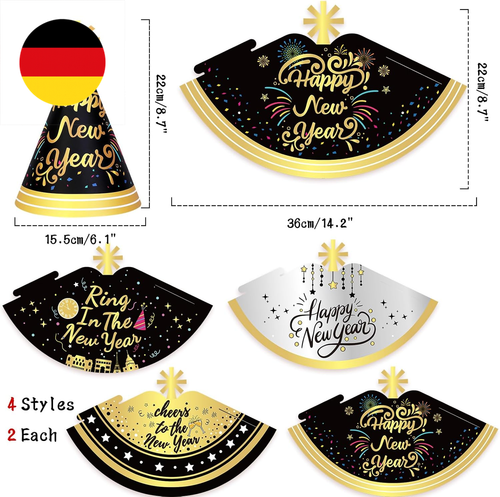 Silvester Deko 2025 Party Set Partyhüte Silvester Haarreif Happy New Year Brille - Bild 2 von 8