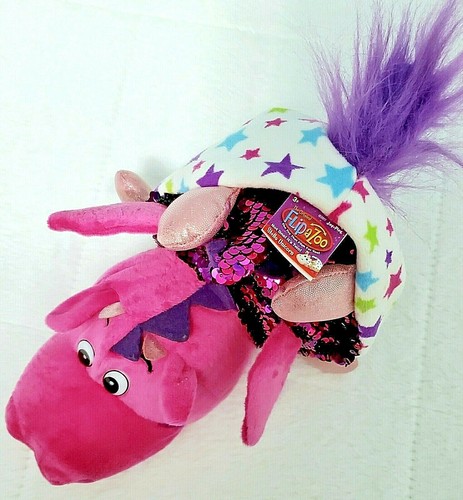 FlipaZoo 14" Large Aki Dragon and Stella Unicorn Sequin Plush Toy Stuffed Animal - Picture 3 of 4