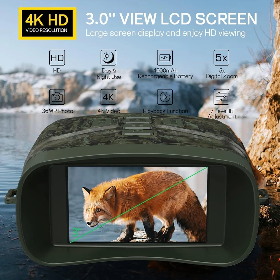 Gafas De Visión Nocturna Para Caza, Binoculares De Visión Nocturna Infrarroja 4K Foto 2 de 4