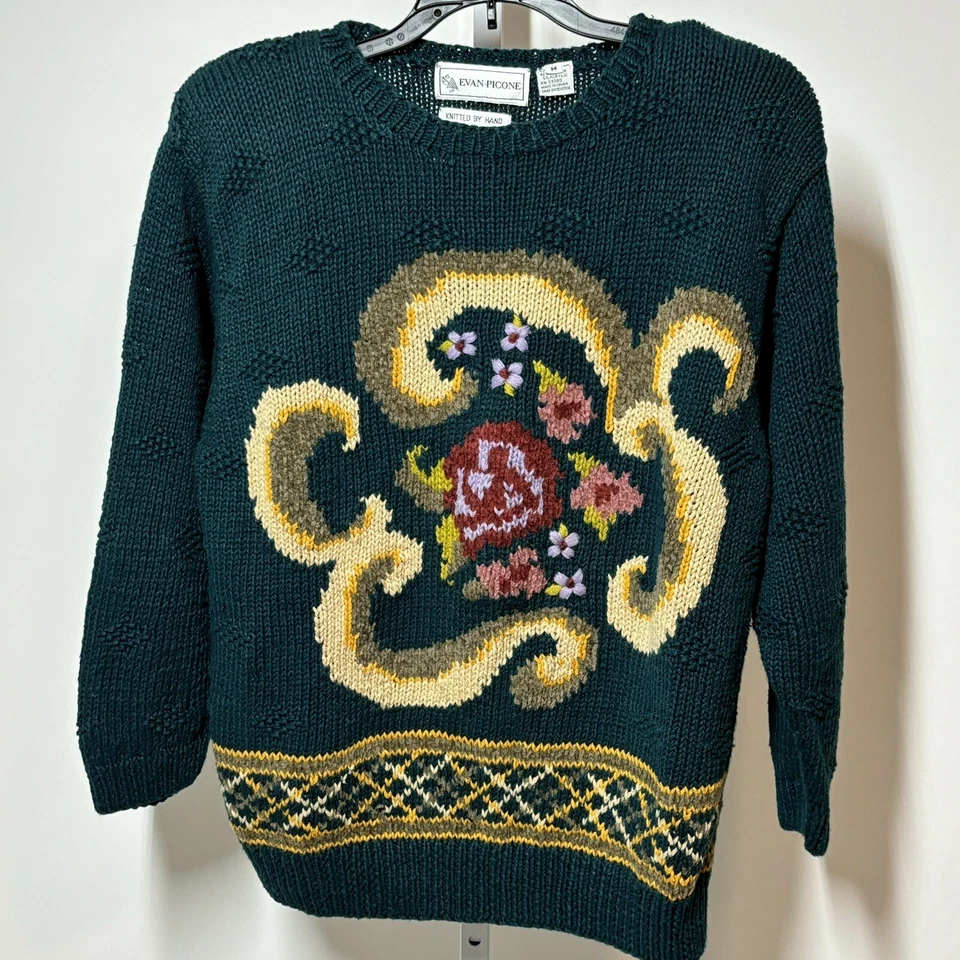 Antigo combo de suéter e saia de malha Evan Picone verde escuro tamanho M - Imagem 3 de 4