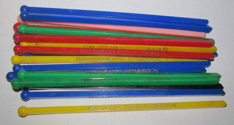 18 Vintage Swizzle Sticks Cocktail Drink Stirrers Penn Sheraton Pittsburgh, PA