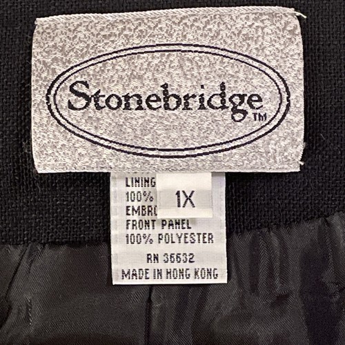 Vtg Stonebridge Black Embroidered Button Up Vest Size 1X Linen/Cotton Lined - Picture 8 of 10