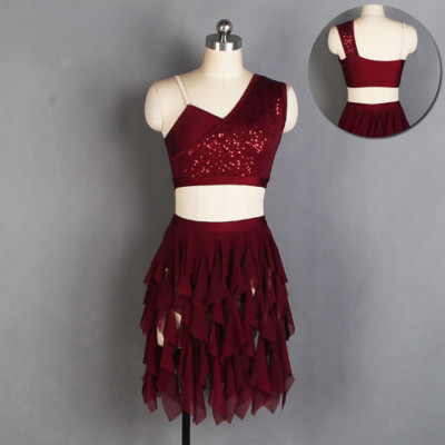 Girls Women Lyrical Contemporary Dance Costume Ballet Dress Sequin Top Skirt