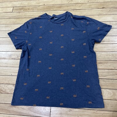 OLD NAVY SoftWashed Tee Shirt Men M Holiday Santa Bear Print Blue Cozy Graphic M