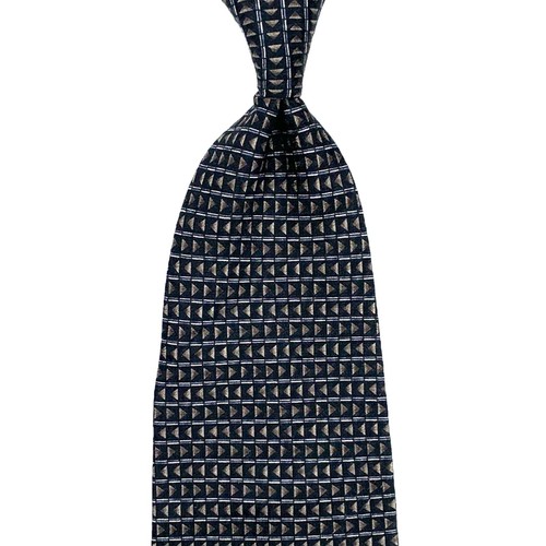 Daniel de Fasson Black Tie - Black Gray Triangles Horizontal Stripe Silk Necktie - Picture 6 of 12