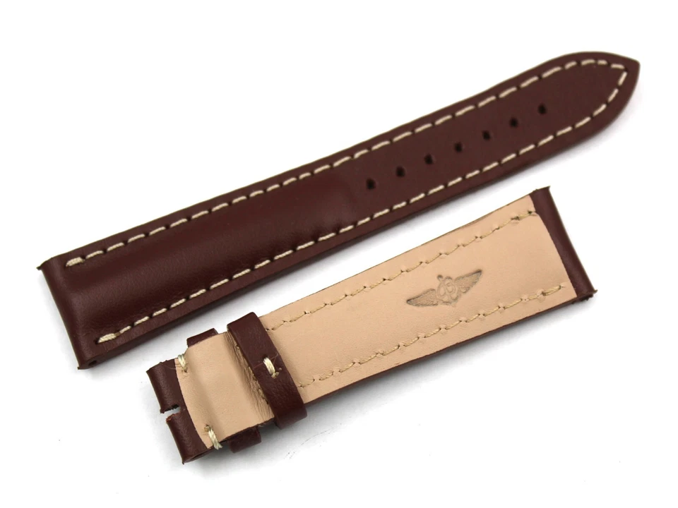 Correa de reloj Breitling lisa marrón oscuro 22/18 mm hecha a mano nueva Foto 3 de 4