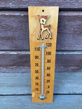 VTG 1950's Wood Deer BAMBI Wall Thermometer Child's Room Made in USA