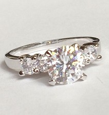 Cubic Zirconia Solitaire Engagement Ring Size 9 10 - 3 Stone Carat Silver Plated