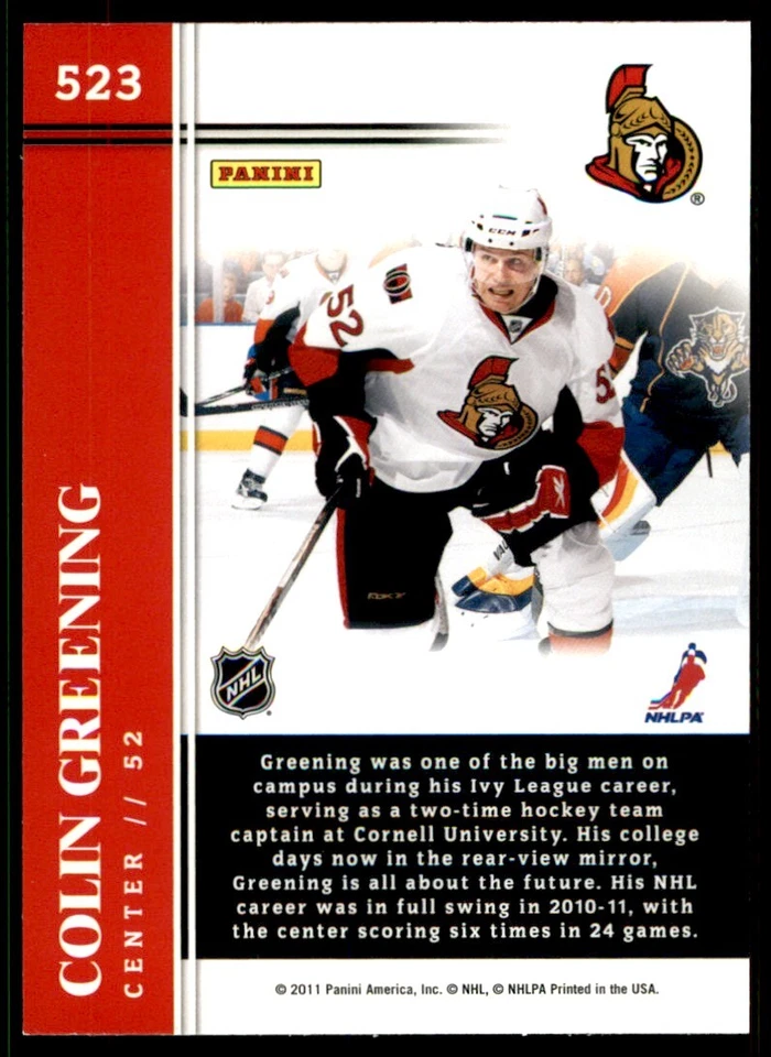 2011-12 Score Hot Rookies Colin Greening RC #523 - Image 2 of 2