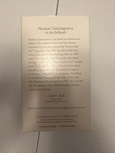 NOMAR GARCIAPARRA Hallmark Keepsake Ornament - 2008 At The Ballpark Series USED - Picture 3 of 9