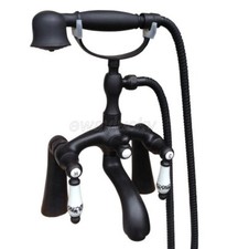 Oil Rubbed Bronze Deck Mount Clawfoot Bathtub Faucet W/ Hand Shower Mixer Tap