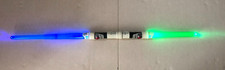 Star Wars Double Bladed Light Saber 2009 Green Blue WORKS LFL Hasbro Sounds/Ligh