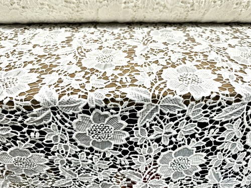 Cutwork Lace Couture Dress Fabric With Border, Per Metre - Floral - Ivory - Picture 4 of 5