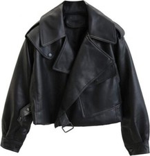 Women's Handmade Oversized Real Sheep Leather Black Bomber Soft Leather Jacket