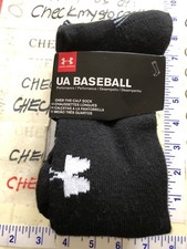 2 Pairs Mens UA UNDER ARMOUR Baseball Crew Socks BLACK 4-8.5 Shoes Size MEDIUM