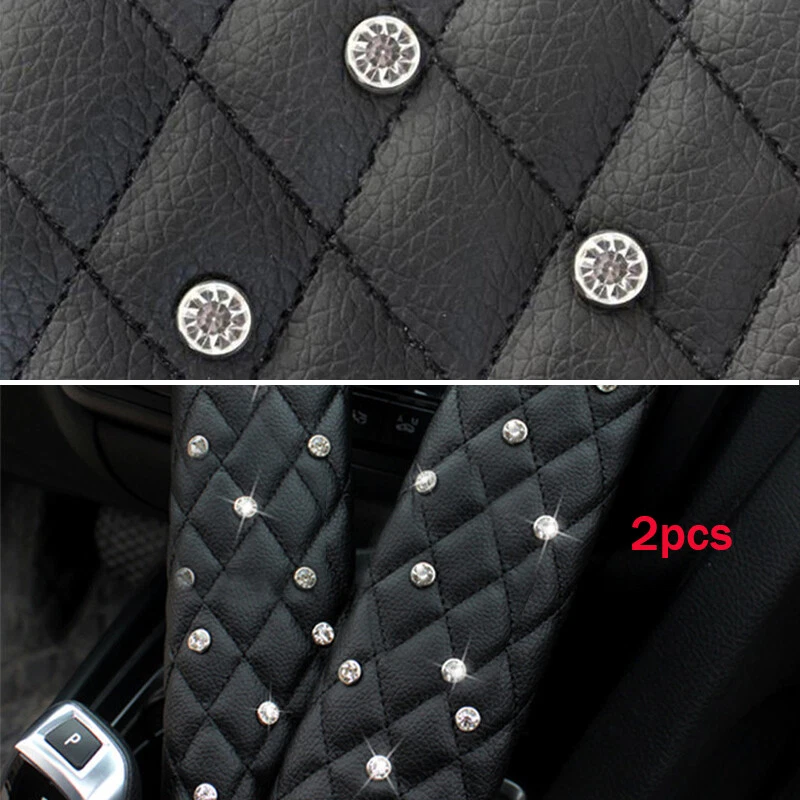 2Pcs Black Make Car lovely Diamond Leather Auto Seat Belt Cover Shoulder Pads - Image 4 of 4