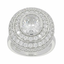 Sterling Silver Semi Mount Ring Setting OV 10X8mm Double Halo White Topaz