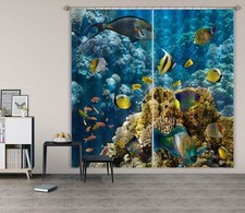 3D Ocean Fish Blue Coral ZHUA208 Photo Curtain Window Blockout Fabric Amy 2023