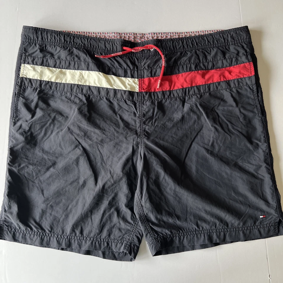 Tommy Hilfiger Bañador Para Hombre XL Negro Rojo Blanco Malla Forrado Pantalones Cortos Foto 3 de 4