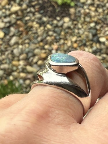 Vintage Sterling Silber und Boulder Opal Ring Größe 7 Modernist signiert - Bild 6 von 11